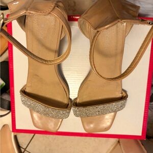 Elegant Tan Women's Heels with Rhinestone Strap